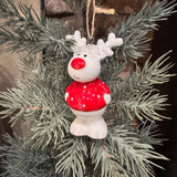 Christmas hanging decorations White reindeer in red jumper - 2 positions