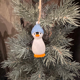 Christmas Fun hanging decoration - ceramic glazed Penguin wearing a blue hat 7cm