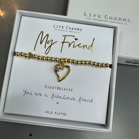Life Charms the Thoughtful Jewellery Co.


Just Because Pure Gold plated Bracelet;
Charm - Gold plate open heart & crystal charm
Quote - My Friend   You are a fabulous friend x.