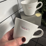 Keith Brymer Jones Word Range Medium Bucket White Porcelain Mug 350ml with handstamped quote
Colour font - Classic Red
Quote - Fuck it!