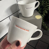 Keith Brymer Jones Word Range Medium Bucket White Porcelain Mug 350ml with handstamped quote
Colour font - Vibrant Orange
Quote - Motivation Mug