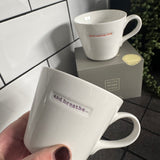 Keith Brymer Jones Word Range Medium Bucket White Porcelain Mug 350ml with handstamped quote
Colour font - Lilac
Quote - and breathe...