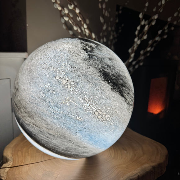 Glass Sphere Hand Blown Lamp - Black & Grey Planet