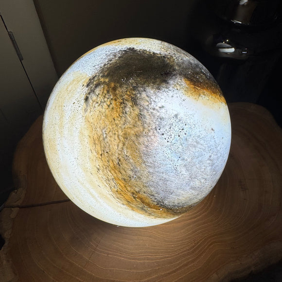 Glass Sphere Hand Blown Lamp - Beige/Black Planet