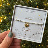 Life Charms the Thoughtful Jewellery Co.


Just Because Silver plated Christmas Bracelet Collection;
Charm - sparkling gold heart
Quote - For Darling Daughter