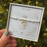 Just Because Silver plated Christmas Bracelet Collection;
Charm -&nbsp;gold open heart
Quote - For my super sister
