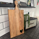 Long Wooden Chopping Board with rope handle to hang L49cm
Cut out Heart shape in the bottom corner&nbsp;&nbsp;