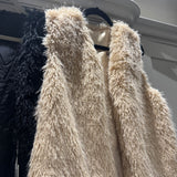Faux Fur Long Gilet - Linen