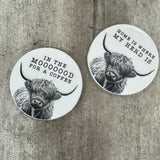 Ceramic Highland Cow Coaster - In the Mood for a Coffee