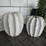 White Glazed Ribbed Pod Vases&nbsp;
Available in two sizes - Small H15cm &amp; Large H18cm&nbsp;