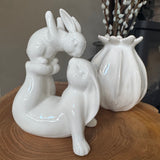 White Ceramic Love you Rabbits H17cm - In a loving pose with mum balancing the young one..
