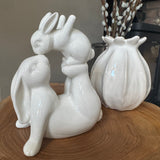 White Ceramic Love you Rabbits H17cm - In a loving pose with mum balancing the young one..