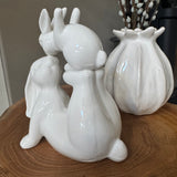 White Ceramic Love you Rabbits H17cm - In a loving pose with mum balancing the young one..