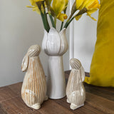 Ceramic Standing Bunnies starring up with Ribbed Finish in neutral colours&nbsp;
Available in 2 sizes; Small 12cm &amp; Large 15.8cm