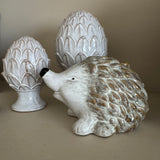 Ceramic Beige / White textured glazed Hedgehog decoration 14cm