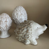 Ceramic Beige / White textured glazed Hedgehog decoration 14cm