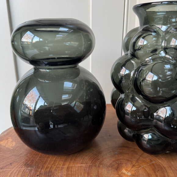Dark Olive Green Glass Circle Vase H22cm