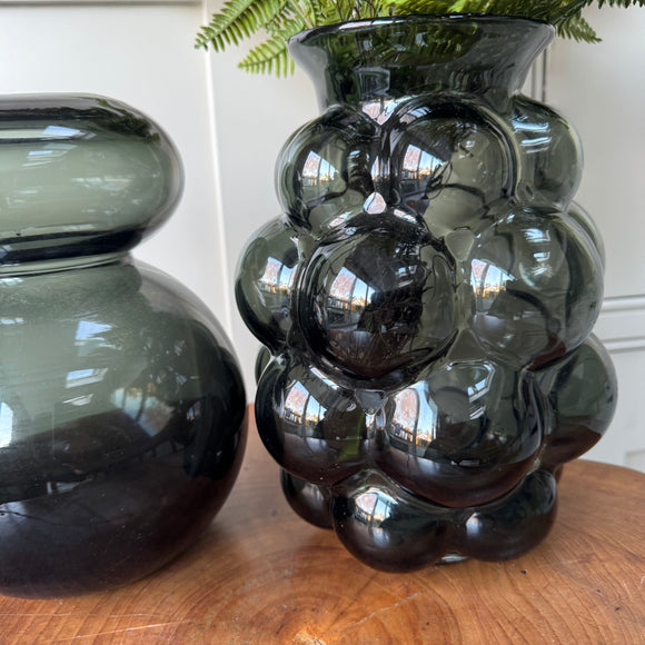 Dark Olive Green Glass Bobble Vase H22cm