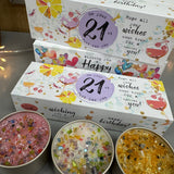 Just Because 3 Lites Collection - 3 fragrances with sprinkles of glitter &amp; tiny gems for that pretty finishing touch..&nbsp;
Quotes on the colourful gift box with image of keys read;
On your 21st just for you..
Hope all your wishes come true..for a special you!
Wishing you a very... Happy Birthday&nbsp;