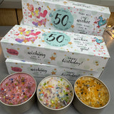 Just Because 3 Lites Collection - 3 fragrances with sprinkles of glitter &amp; tiny gems for that pretty finishing touch..&nbsp;
Quotes on the colourful gift box with image of keys read;
On your 50th just for you..
Hope all your wishes come true..for a special you!
Wishing you a very... Happy Birthday&nbsp;