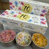 Just Because 3 Lites Collection - 3 fragrances with sprinkles of glitter &amp; tiny gems for that pretty finishing touch..&nbsp;
Quotes on the colourful gift box with image of keys read;
On your 70th just for you..
Hope all your wishes come true..for a special you!
Wishing you a very... Happy Birthday&nbsp;