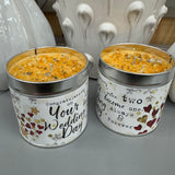 Just Because Tin Candle Collection with sprinkles of gold glitter &amp; gems on the top for that pretty finishing touch..


Meaningful quotes on the tin candle;
Congratulations on your Wedding Day
When two become one.&nbsp; Always &amp; forever