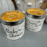 Just Because Tin Candle Collection with sprinkles of gold glitter &amp; gems on the top for that pretty finishing touch..


Meaningful quotes on the tin candle;
Baby Shower
Wishing you joy, laughter and more love than you can imagine.