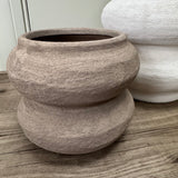 Brown textured earthy bulbous stone Vase