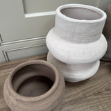 Brown textured earthy bulbous stone Vase