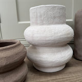 White textured earthy bulbous stone Vase
