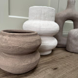 Brown textured earthy bulbous stone Vase