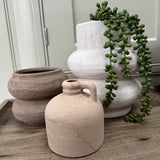 Brown textured earthy bulbous stone Vase