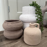 Brown textured earthy bulbous stone Vase