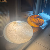 Glass Sphere Hand Blown Flat Round Lamp - Black & Orange Swirls