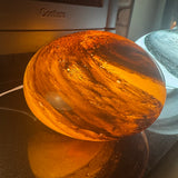 Hand crafted unique high quality glass lamps
Glass Pebble Hand-Blown Flat Round Lamp Dia25cm x H16cm
Design - Black &amp; Orange Swirls&nbsp;