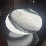Hand crafted unique high quality glass lamps
Glass Pebble Hand-Blown Flat Round Lamp Dia25cm x H16cm
Design - Black &amp; Blue Swirls&nbsp;