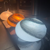 Glass Sphere Hand Blown Flat Round Lamp - Black & Orange Swirls