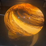 Glass Sphere Hand Blown Flat Round Lamp - Black & Orange Swirls