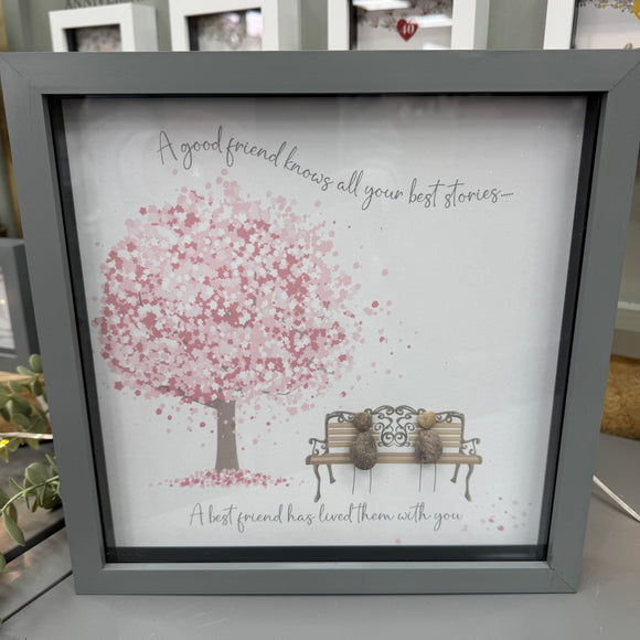 Pebble Art by La De Da Living 

Award winning keepsake gifts - Handmade in the Cotswolds 



Framed Pebble Art - Grey block square frame 27.5cm
'A good friend knows all your best stories... A best friend has lived them with you'