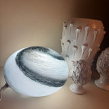 Hand crafted unique high quality glass lamps
Glass Pebble Hand-Blown Flat Round Lamp Dia25cm x H16cm
Design - Black &amp; Blue Swirls&nbsp;