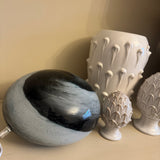 Hand crafted unique high quality glass lamps
Glass Pebble Hand-Blown Flat Round Lamp Dia25cm x H16cm
Design - Black &amp; Blue Swirls&nbsp;