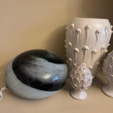 Glass Sphere Hand Blown Flat Round Lamp - Black & Blue Swirls