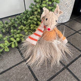 Small Sitting Fabric Mouse wearing a furry skirt, burnt orange jacket &amp; stripy orange scarf H8cm&nbsp;