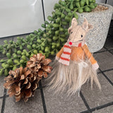Small Sitting Fabric Mouse wearing a furry skirt, burnt orange jacket &amp; stripy orange scarf H8cm&nbsp;