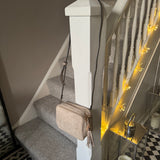 Faux Suede Cross Body Bag with Tassel - Camel