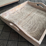 Whitewashed Patterned Wooden Trays - 3 Sizes