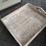 Whitewashed Patterned Wooden Trays - 3 Sizes
