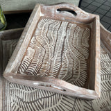 Whitewashed Patterned Wooden Trays - 3 Sizes