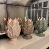 Glazed Ceramic Artichoke T-light holder - 3 colours