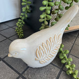 Ceramic Glazed neutral Bird Ornament With Texture Olive Branch detail H11cm&nbsp;